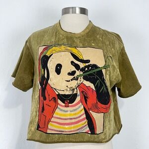Kathmandu Imports Reggae Jamaica Negril Crop Top Large Stonewash Panda Graphic